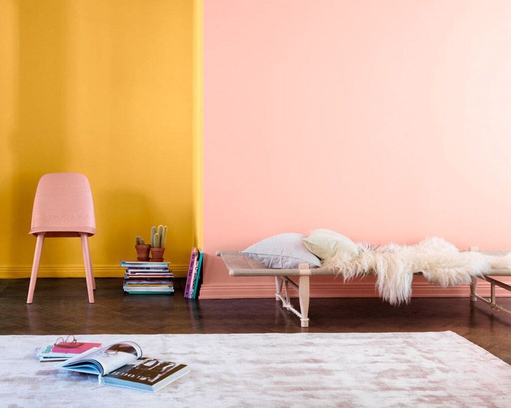 Vibrant Mustard and Pink Two Colour Combinations for Bedroom Walls 