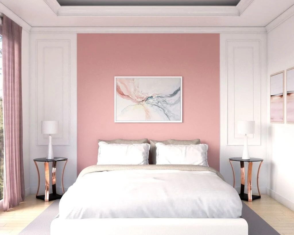 Peaceful White and Pink Two Colour Combinations for Bedroom Walls 