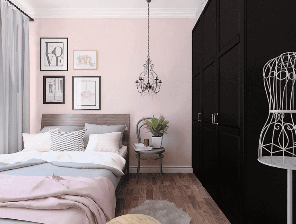 Elegant Jet Black and Charming Pink bedroom wall