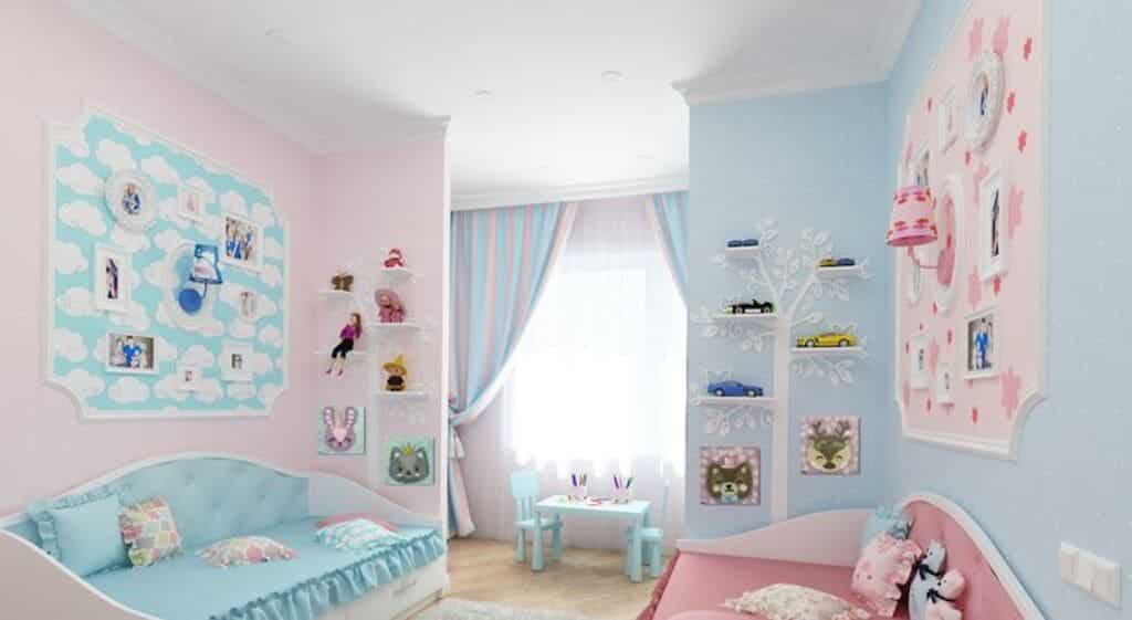 Pastel Wonderland with Blue and Pink Two Colour Combinations for Bedroom Walls 