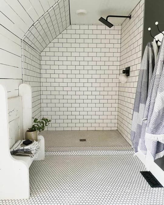 white tiles with black grout