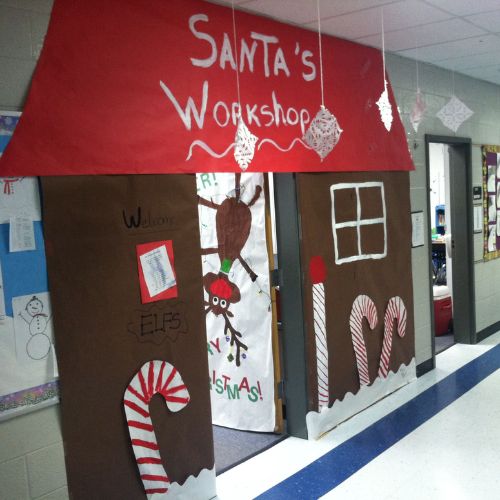 Santa's Workshop-Themed Office Door Decor