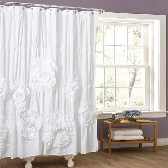 Ruffle white shower curtain