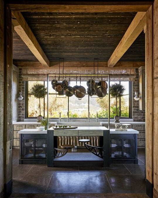 hanging cookware in kitchen