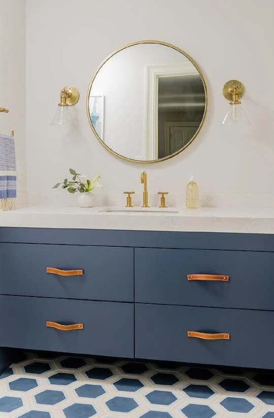 Navy Blue Vanity with Leather Pulls