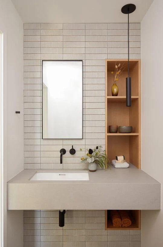 Wall Mounted Vanity with In-Built Shelves