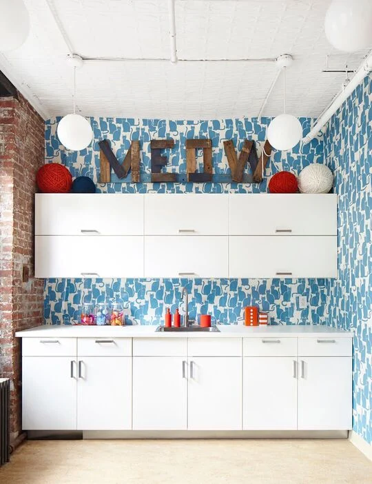 Sleek wallpaper kitchen cabinet