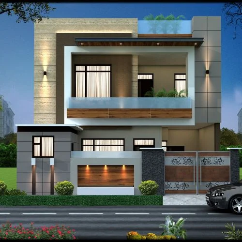 3D Front House Elevation Design
